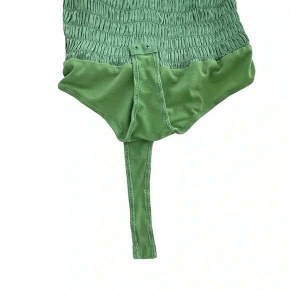 Miss Lola- Sage Green Satin Fairy Boho Ballet Ruffle Bodysuit, Size Small - Picture 4 of 12